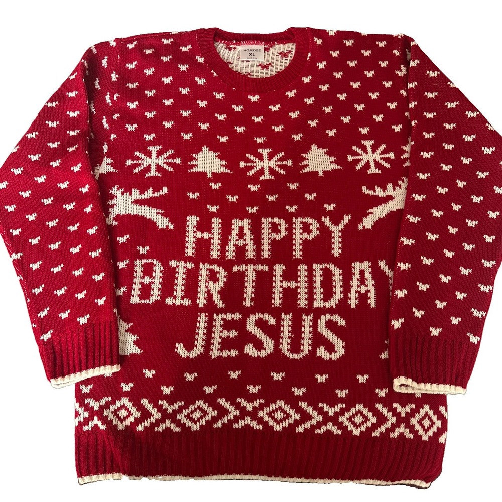 Happy Birthday Jesus Red. Christmas Sweater Size  XLg !  Noroze -UK
